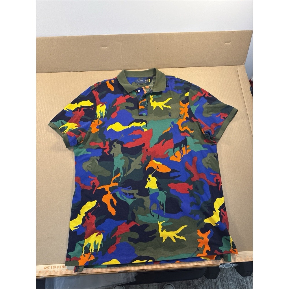 Rare Polo Ralph Lauren Classic Fit Multicolor big pony Camo Polo Shirt XXL, Tall